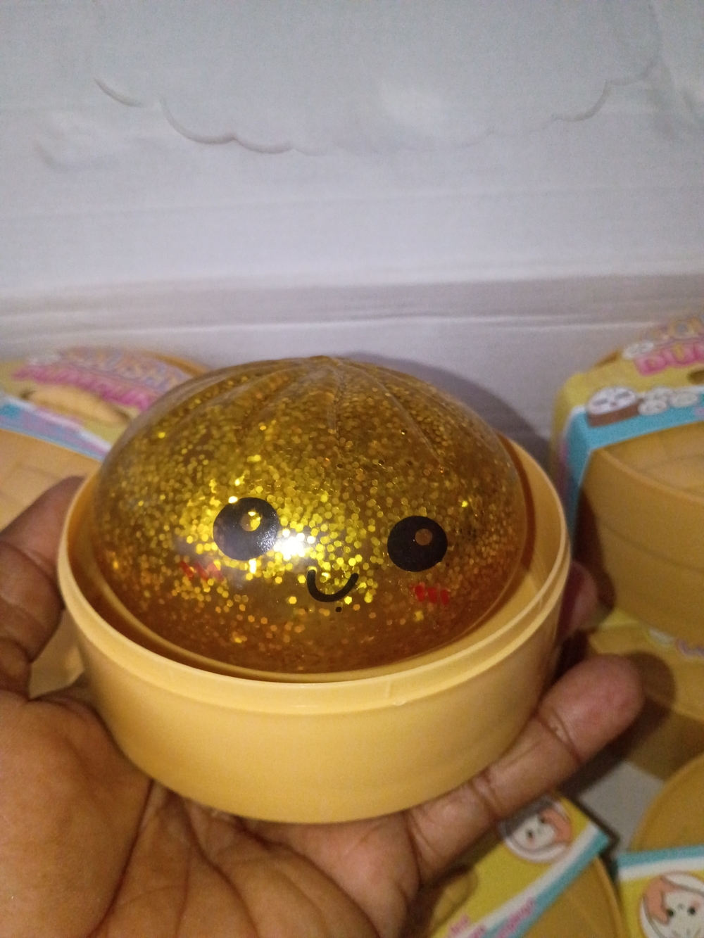 Gold Glitter Cute Face Squishy Toy